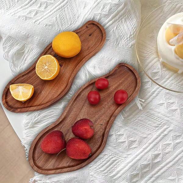 Vintage Peanut Shaped Wooden Asymmetrical Tray For Baked Goods, Cheese, Snacks, Fruit