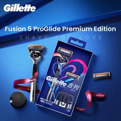 GILLETTE Gift Box Set Gillette Fusion 5 ProGlide Premiul Edition Men's Manual Shaver 1 Handle 2 Razor Heads 1 Magnetic Stand, Christmas Gift