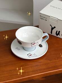 2pcs/1set Puppy Ceramic Mug With Saucer 8.4oz West Highland White Terrier Dog Embossed Cup Multipurpose Animal Themed Cup For Coffee Milk Juice For Dog Lovers Perfect Gift For Coffee & Tea Enthusiasts Birthday