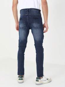 brave soul Ripped Biker Skinny Fit Jean - Dark Blue - View 4