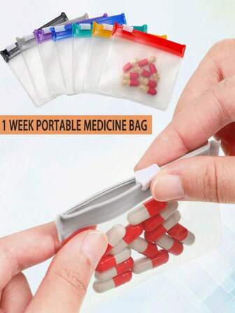 7pcs/1pc PEVA Portable Zipper Medicine Bags, Reusable Medicine Case For Storing Pills/Tablets, Waterproof Seal,Boho Vibes