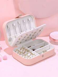 1pc Portable Jewelry Storage Box, Travel Earring Necklace Ring Box, Simple Jewelry Storage Box For Rings, Earrings, Necklaces, Gifts, PU Waterproof Jewelry Storage Box, Large Capacity Jewelry Display Box, Mini Double Layer Ring Box With Buckle And Zipper Closure, Suitable For Earrings, Necklaces, Rings, Watches, Bracelets, Lipsticks And Other Accessories - Multicolor - View 3