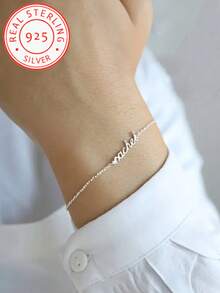 A 925 Sterling Silver Custom Name Bracelet, Elegant Personalized Chain Bracelet, Women's Fashion Jewelry, Perfect Valentine's Day Gift, Suitable For All Seasons - Silver - View 5