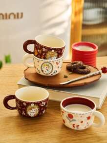 1 pieza Taza de cerámica vintage con diseño de gato, linda taza decorativa de café para uso doméstico, agua, leche, avena, té, jugo, desayuno, adecuada para cafetería, hogar, restaurante, fiesta, regalo de vuelta a la escuela
