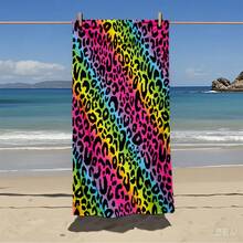 Super Large Fast Drying Ultra-Fine Fiber Beach Towel, Colorful Leopard Print Beach Towel, Super Soft, Sand Free, Highly Absorbent, Lightweight And Portable - Very Suitable For Beaches, Swimming Pools, Travel, Valentine's Day Gifts, Yoga Towels, Suitable For Fashionable Swimming Towels, Fast Drying Fabrics, Beach Towels Bathroom Decor Summer Beach Essentials - Multicolor - View 6