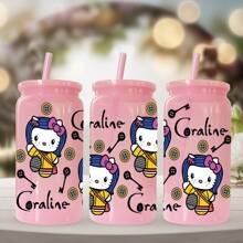 Sanrio 1 pieza Botella de agua de plástico rosa de 16 oz con estampado de Hello Kitty de Sanrio, adecuado para café, bebidas, cerveza, leche, jugo, un gran regalo de hidratación de verano para ella (con pajita reutilizable)