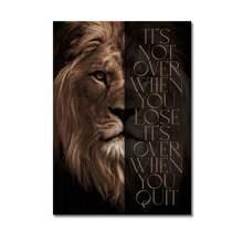 1 pezzo Tela stampata con dipinto di un leone, citazione motivazionale, poster animale ispiratore e positivo per decorazione d'ufficio o casa, senza cornice