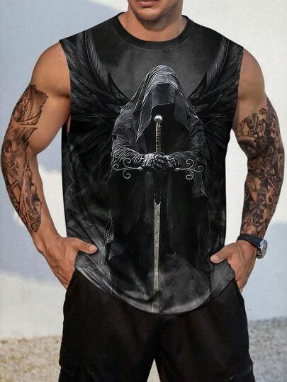 Regata masculina escura com decote redondo e sem mangas