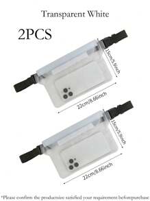 1pc/2pcs Waterproof Beach & Underwater Phone Bag, Waterproof Waist Pouch For Outdoor Travel, Waterproof Earphones Bag, PVC Material, Hook & Loop Closure, Triple Waterproof, Travel Storage Bag, Summer Waterproof Phone Pouch, Suitable For Diving, Swimming, Surfing