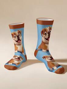 1 Pair Cute Bulldog Socks - Cartoon Dog Design, Comfortable And Interesting 360 Digital Printing Crew Socks, Random Print, Fashionable Nordic Style Daily Casual - Comfortable Minimalist Casual - Regular Casual Casual - Sports Casual Romantic - Simple Romantic Cute - Pure And Cute - Sweet And Mature Charm - Mature Romantic - Pastoral Fabric Animal Underwear & Sleepwear & Socks All Season Exclusive Design - Multicolor - View 9
