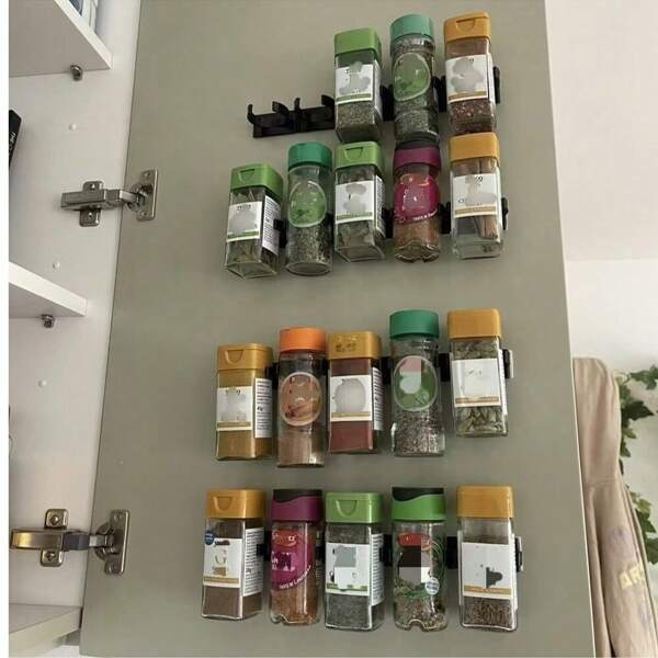 مشبك التوابل ، رف التوابل المنظم ، حامل زجاجات التوابل بدون ثقب ، شريط مشبك التوابل ، رف تخزين مثبت على الحائط ، رف تخزين برطمانات التوابل ، شريط قابض لاصق ، أدوات المطبخ ، للمتاجر والمتاجر المتخصصة والسوبر ماركت