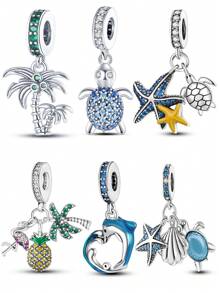 Assorted Ocean Themed Pendant Set Including Sea Turtle, Starfish, Coconut Tree, Dolphin, Shell - Suitable For DIY Bracelet, Necklace, Jewelry Craft, Gift