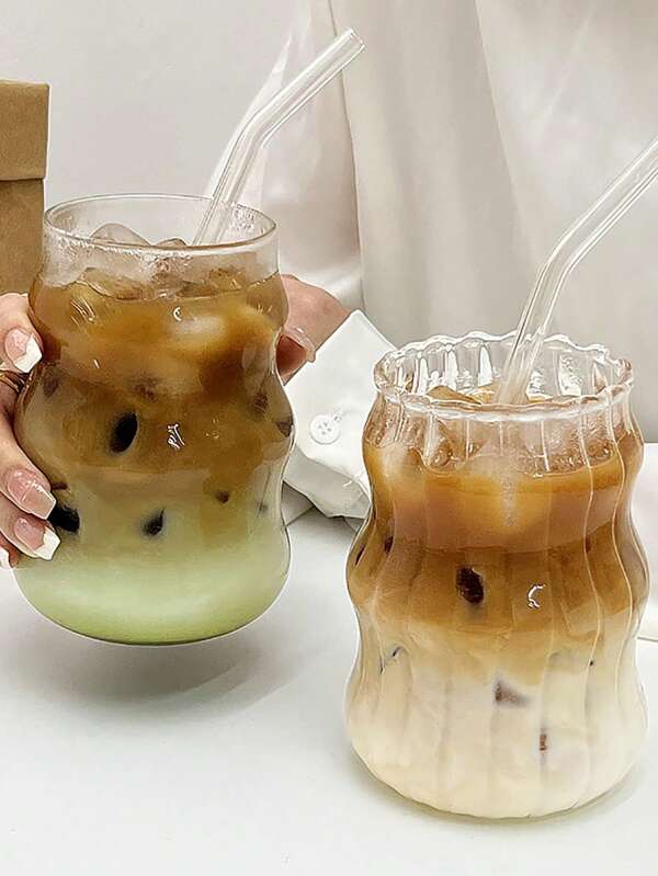 1 pieza de Vaso de vidrio altamente atractivo para verano, reutilizable, de vidrio borosilicatado, vaso para cóctel, taza de café, taza para desayuno con leche, taza para bebidas, adecuado para el hogar, bar, cafetería