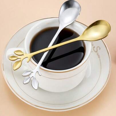 Ensemble de haute qualité de cuillère en forme de feuille, fourchette, cuillère à thé, cuillère à café, cuillère à dessert et cuillère à soupe en acier inoxydable créatif. Cuillère à mélanger pour la maison