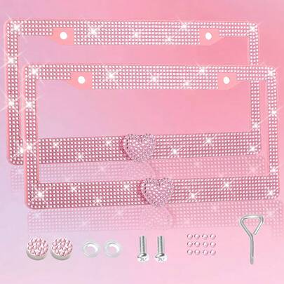 1 st/2 st bling plast kärlek registreringsskylt ram för kvinnor, glittriga strass diamant biltillbehör med glitter konstgjorda diamantkåpor