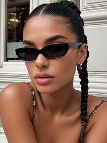 1 Pair Unisex Retro Small Frame Classic Rectangular Black Sunglasses, Suitable For Sports, Travel, Music Festivals, Sporty Style, Driving, Holiday Outfits, Beach, Outings, Summer Accessories, Vacation, Family Outings, UV Protection, Golf, Hiking, Elegant Style, Street Fashion Accessories, Parties, Outdoor Activities, Street Style, Fishing, Holidays, Sun Protection, Vacation - 彩色 - 查看 1