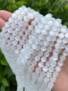 1 hebra de cuentas redondas de selenita natural, cuentas sueltas de ojo de gato de selenita blanca para manualidades de joyería, pulseras, collares de 6 mm y 8 mm