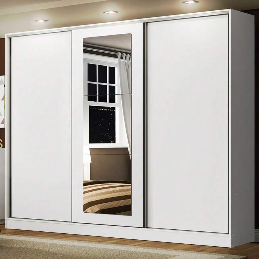 Ropero Closet Madesa Eros 3 Puertas con 1 Espejo Color Blanco Organizador de Ropa para Dormitorio Diseño Moderno con Amplio Almacenamiento - Blanco - Ver 1