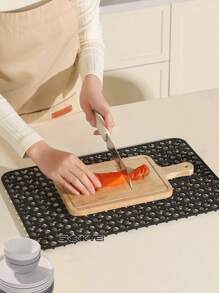 Silikonschutz für Spüle, mit Ablaufloch in der Mitte, hitzebeständig und rutschfest, spülmaschinenfest, Spülbeckenmatte für den Boden von Landhausküchen-Edelstahlspülen, rutschfeste Küchenmatten für die Seite der Spüle, natürliches und hygienisches Küchenessential für Zuhause und Küchendekoration, Teil Ihrer gemütlichen Herbst- und Winterstile sowie Weihnachtsdekorationen