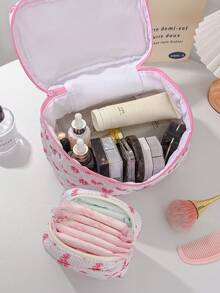 1 Piece Large Capacity Pink Polka Dot &Bow Cosmetic Bag Travel Toiletry Bag Beauty Tool Storage Makeup Bag Pink Cosmetics Storage Bag Portable Makeup Organizer Fashionable Travel Cosmetic Bag Mother's Day Gift School Supplies Travel Essentials Make Up Bag Holiday Essentials Cosmetic Bag Holiday Spring For Women,Girl - Multicolor - View 10