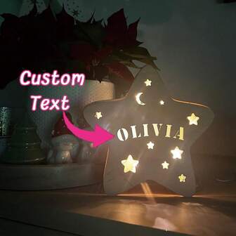 1pc Customized Wooden Night Light With Cute Star & Moon Pattern, Customized Name, Customized Gift, USB Powered LED Lamp, Suitable For Room, Living Room Decor, Unique Gift For Birthday, Baby Christening, Children's Day, Christmas, Thanksgiving