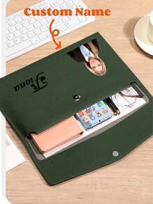 1pc Personalized Customized Name, Phone, Company Name, Company LOGO A4 Leather Document Folder, File Bag, Portfolio, Waterproof Business Office Snap Closure Thick Storage Bag - Magnetic Seal, Waterproof Faux Leather Large Capacity File Folder, Suitable For Business And Office Organization, Ideal For Exams And Storage,Back To School,School Supplies