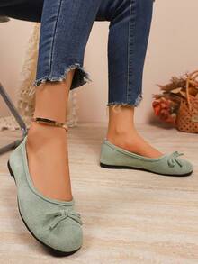Mocasines de punta redonda para mujer, nuevos zapatos náuticos de primavera con suela blanda y vintage, mocasines planos casuales de slip-on - Verde - Ver 6