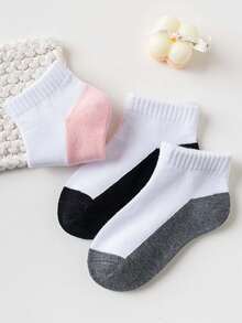 5 Pairs Kids Solid Color Mesh Short Socks, Boys & Girls School Socks, Contrast Color Children Socks - Pink - View 6