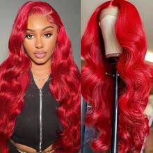 13x4 Body Wave Red Hair Transparent Lace Frontal Human Hair Wig 30 34 Inch 13x4 Red Color Lace Front Wig For Women - SRed - 查看 4