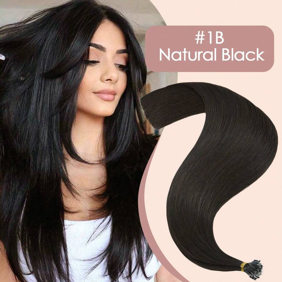 0.7G/S Premium Nano Ring Beads Human Hair Extensions 100% Real Remy Hair Invisible Mini Beads 35G/PACK 18"-24" #1B Natural Black - #1B 自然黑 - 查看 1