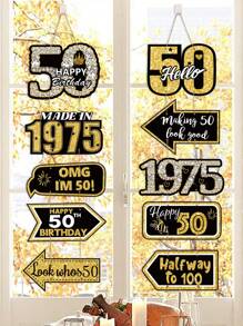 1 Set Banner de puerta para fiesta de cumpleaños 50th negro y dorado, Pancarta colgante de cumpleaños vintage 1975, Decoración de aniversario, Decoración de fondo, Decoraciones de cumpleaños 50 años, Decoraciones colgantes de puerta, Decoraciones de fondo para fotos, Artículos para fiestas