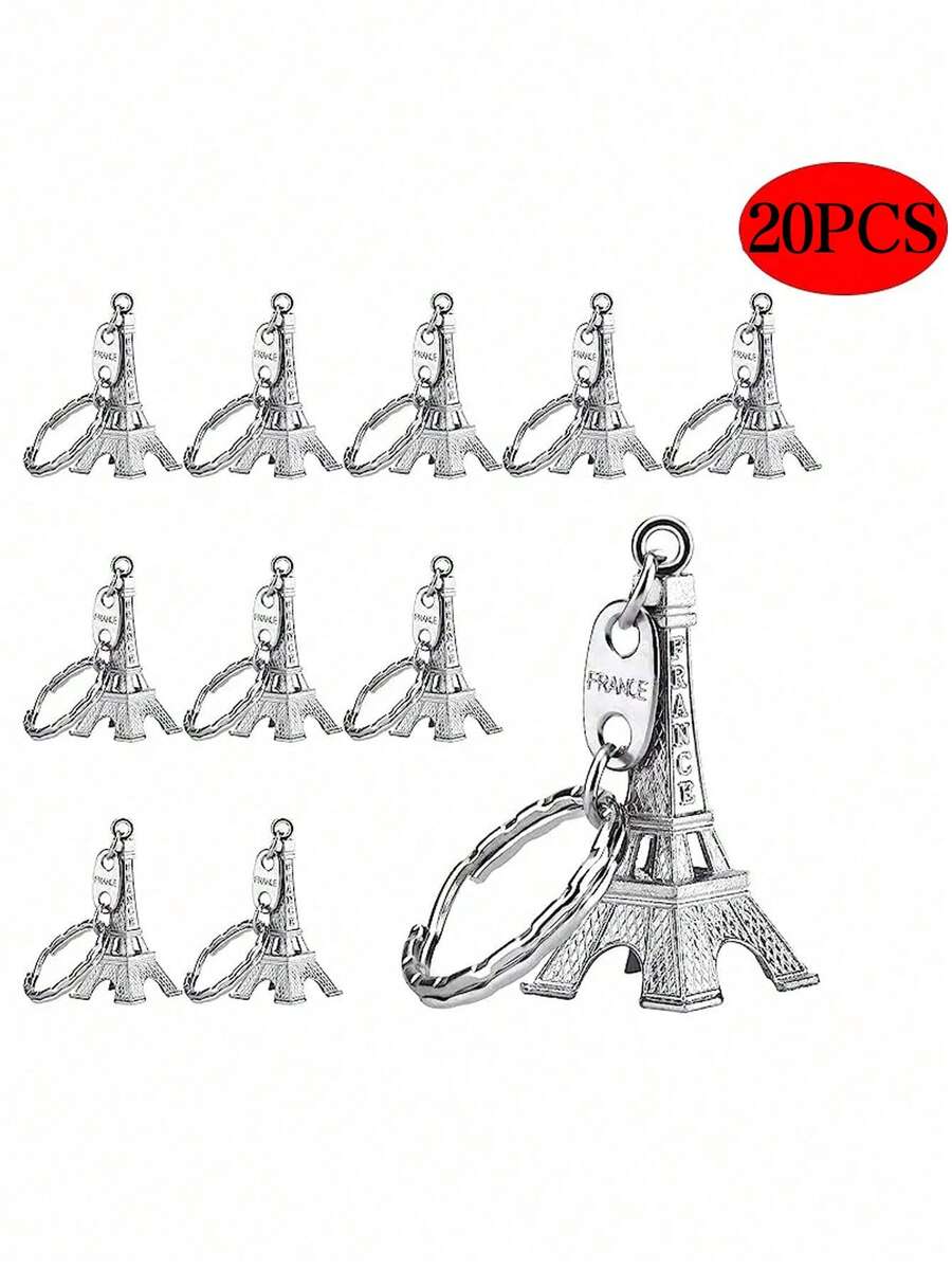 20pcs Vintage Eiffel Tower Keychain, French Souvenir Keyring Car Accessories Bag Charm School Cute Goth Y2k Halloween Accessories Teachers Day Christmas Gift Ideas Bag Lanyards With Id Holder Car Accessories Bag Charms Car Accessories Friend Sister - Silver-20PCS - View 1