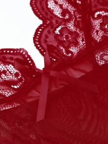 2 piezas Camisón de encaje y malla estilo sexy europeo y americano, para ropa de dormir, seducir a la pareja, fiesta - Rojo - Ver 9