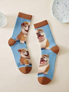 1 Pair Cute Bulldog Socks - Cartoon Dog Design, Comfortable And Interesting 360 Digital Printing Crew Socks, Random Print, Fashionable Nordic Style Daily Casual - Comfortable Minimalist Casual - Regular Casual Casual - Sports Casual Romantic - Simple Romantic Cute - Pure And Cute - Sweet And Mature Charm - Mature Romantic - Pastoral Fabric Animal Underwear & Sleepwear & Socks All Season Exclusive Design - Multicolor - View 8