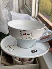 2pcs/1set Puppy Ceramic Mug With Saucer 8.4oz West Highland White Terrier Dog Embossed Cup Multipurpose Animal Themed Cup For Coffee Milk Juice For Dog Lovers Perfect Gift For Coffee & Tea Enthusiasts Birthday