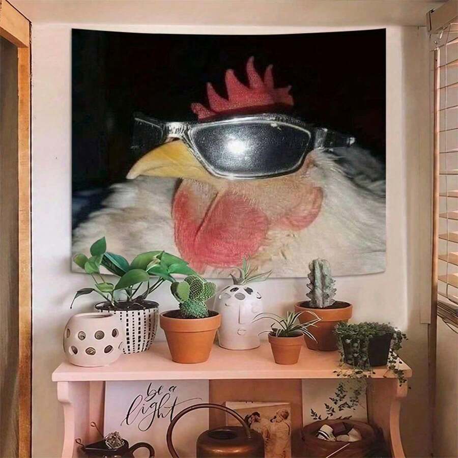 1 Piece Of Humorous Rooster Fashion Glasses Background Cloth - Fun Party And Home Wall Decoration, Lightweight And Durable, Perfect For Living Room Or Quirky Room Decoration, Rooster Decoration - Multicolor - View 1