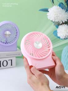 AOYI 1pc Rechargeable 500mAh Desktop 3 Speed Mini Fan With Charging Cable, Minimalist Design - Multicolor - View 3