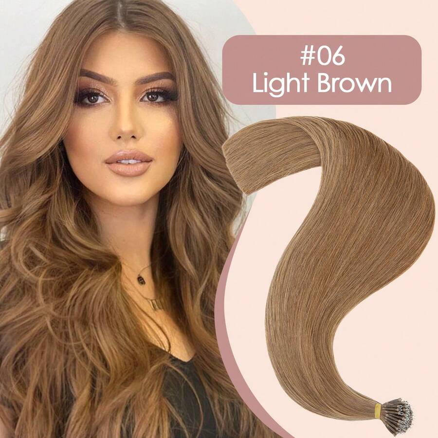 0.7G/S Premium Nano Ring Beads Human Hair Extensions 100% Real Remy Hair Invisible Mini Beads 35G/PACK 18"-24" #06 Light Brown - #06 淺棕色 - 查看 1