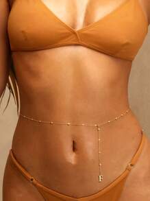 1pc Sexy Gold Ball Chain Tassel Gold A-Z English Letters Gold Waist Chain For Women Boho Style Charm Gold English Letters Body Chain For Women Summer Beach Vacation Travel Jewelry For Women Exquisite Gold Party Jewelry For Women Suitable For Women Wear All Seasons Gift For Mom