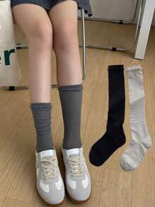 1 par de calcetines largos tipo tubo para mujer con encaje y parches, de malla a rayas, ajuste ceñido y transpirable, hasta el muslo, para primavera/otoño