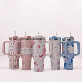 1pc 40oz Stainless Steel Double Wall Vacuum Insulated Tumbler, Multi-Color Designs With Handle, High Quality And Portable For Camping & Travel