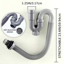 1pc Non-Metallic Drainage Tube With Connector, Used For Connecting Draining To Another Side Of The Sink, Floor Drain Or Flexible Drain Pipe, U-Shaped Sink And Bathroom Sink Drainage, For Preventing Odors Kitchen Items Kitchen Accessories Kitchen Kitchen Tools - Dark Grey - View 5