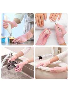 Nitrile Disposable Gloves, Suitable For Cooking, Household, Kitchen, Home Cleaning, Waterproof Cooking Supplies - Pink - View 3