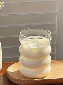 1 pieza Taza con diseño circular de 350ml, taza de vidrio borosilicato con diseño en espiral, taza para té con leche, taza de vidrio corrugada con pajita, taza de agua, taza de café moderna de vidrio, adecuada para uso doméstico y oficina. Taza de vidrio borosilicato, taza de bebida fría estilo nórdico para té con leche, jugo o cerveza, apta para uso doméstico, oficina y uso diario, multiusos, sin olor.