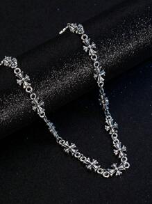 1pc Men's Punk Cross Vintage Pendant Necklace, Fashion Minimalist Versatile Fit For Daily Wear And Couples Gift