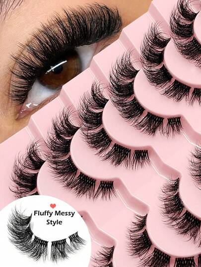 Asiteo 9 Pairs Cat Eye False Eyelashes, Fluffy Messy Natural Long Transparent Band Fake Lashes, Flared Ends To Elongate Eyes, Faux Mink Lashes, Makeup False Eyelashes
