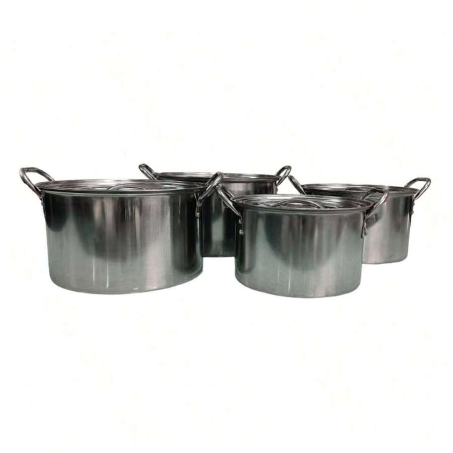 4 piezas  Juego de Ollas con Tapa Acero Inoxidable, Olla de acero inoxidable - Plateado - Ver 1