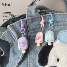 Sanrio 5 Pieces Sanrio Cream Keychain Pendants - New Black Beauty, Melody Cinnamon Dog HelloKT Keychain, Cartoon Character Pendant, Multi-Color Design, Plastic Structure And Easy-To-Install Keychain, Very Suitable For DIY Gifts