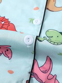 2 件套可爱恐龙印花女式睡衣套装，短袖领开衫上衣和松紧腰宽松短裤，女士休闲睡衣和家居服，四季皆宜 - 薄荷綠 - 查看 4