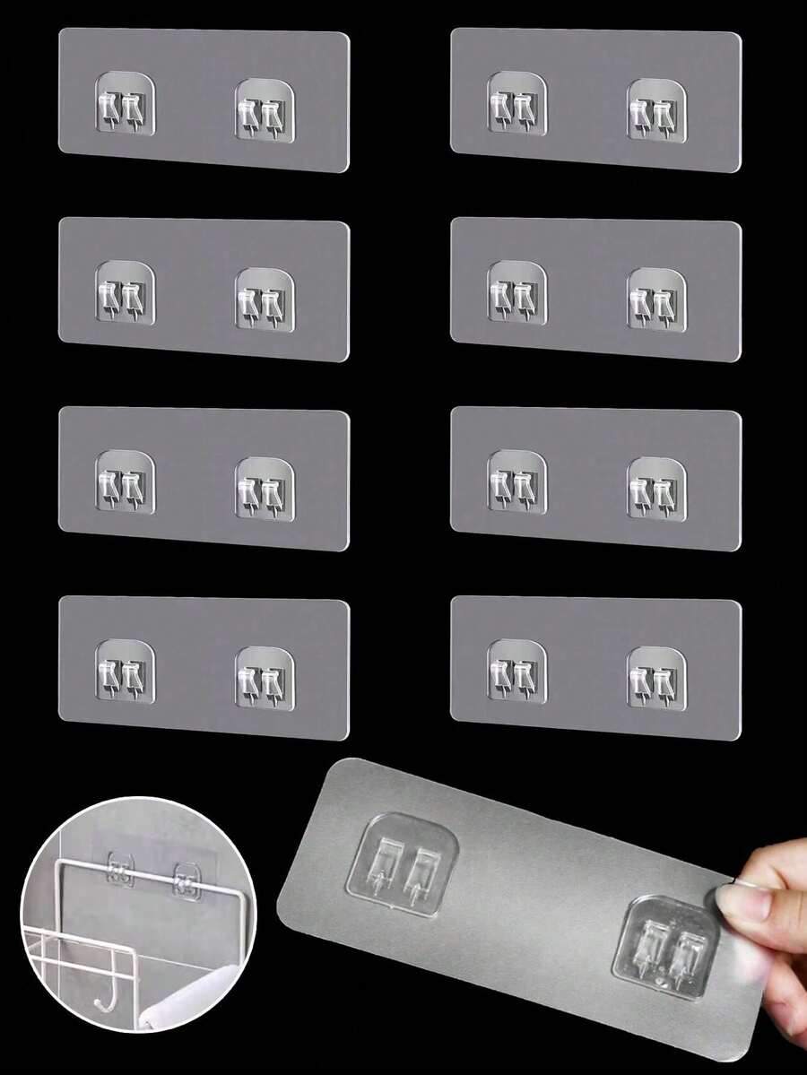 10pcs Transparent Self-Adhesive Sticky Hook & Loop Tape, No Nails Needed Invisible Seamless Reusable Adhesive Hangers - Multicolor - View 1